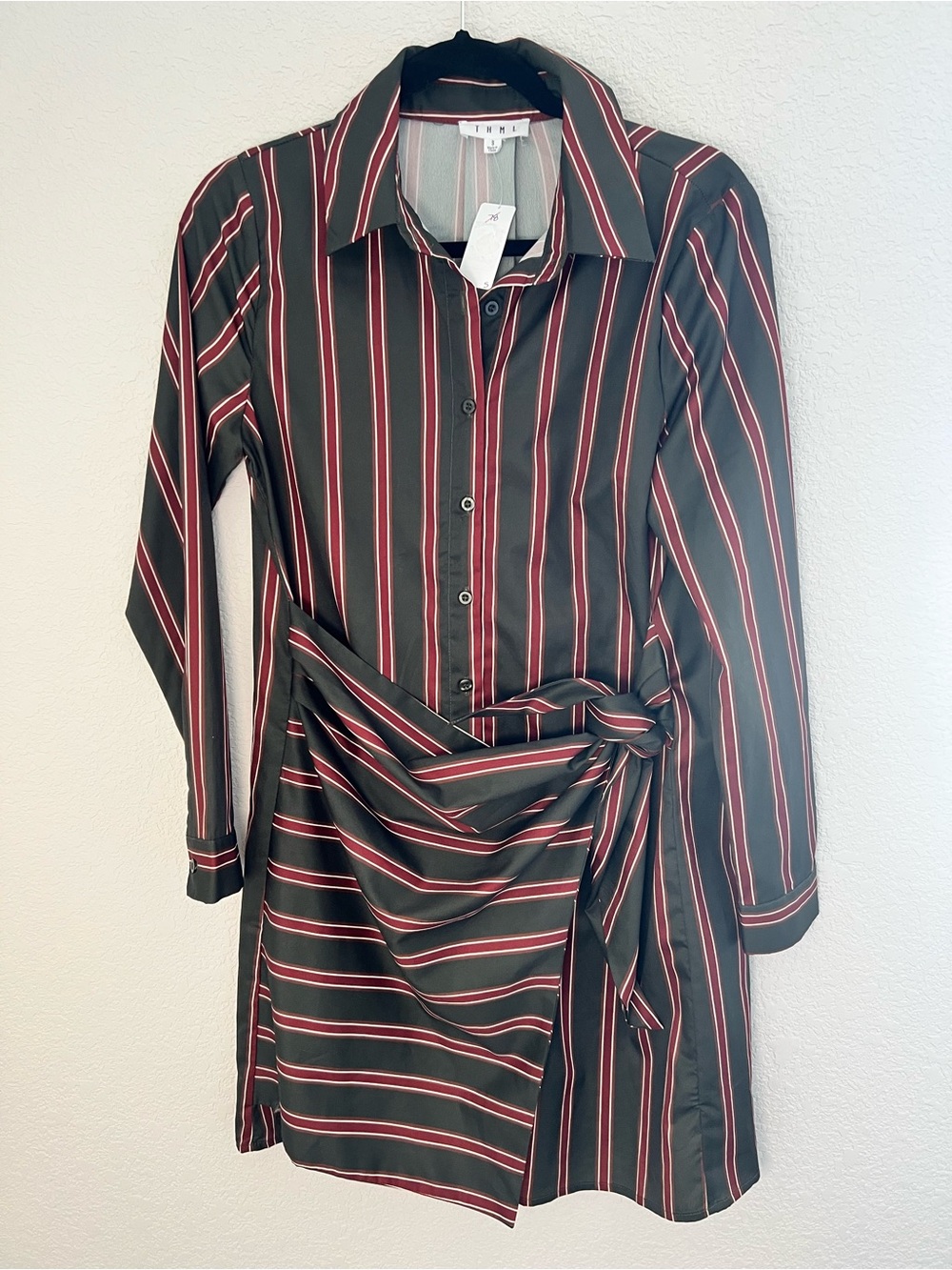 THML Green and Red Striped Wrap Shirtdress
